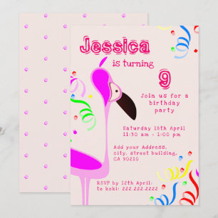 Pink Flamingo Birthday  Invitation