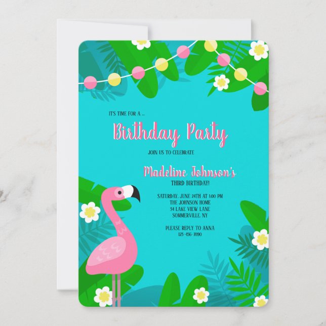 Pink Flamingo Birthday Invitation (Front)