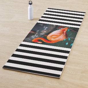 Pink Flamingo Black White Stripe Dare be Different Yoga Mat