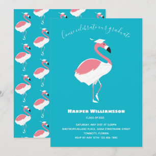 Pink Flamingo Blue Animal Graduation Invitation