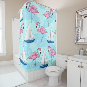 Pink Flamingo Blue Sailboat Preppy