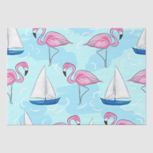 Pink Flamingo Blue Sailboat Preppy Tissue Paper