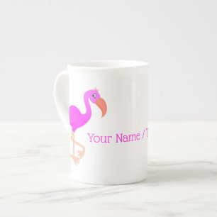 Pink Flamingo Bone China Mug with Custom Text Name