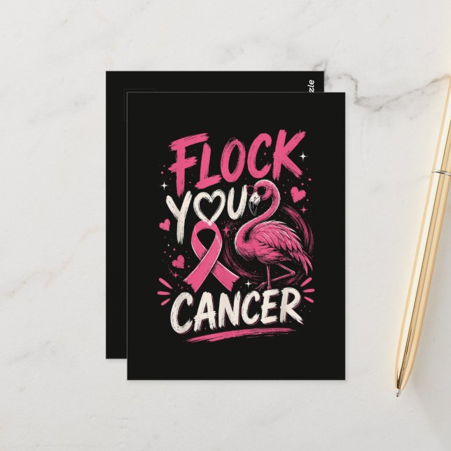 Pink Flamingo Breast Cancer Warrior Support Postcard (Front/Back In Situ)