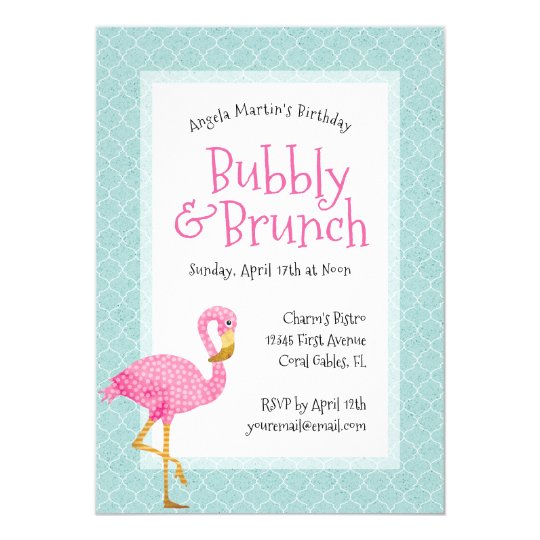 Pink Flamingo Bubbly Birthday Brunch Card