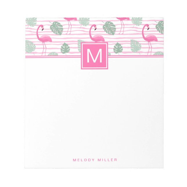 Pink Flamingo Centre Square Personalized Notepad (Front)