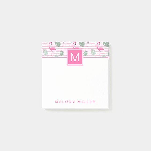Pink Flamingo Centre Square Personalized Post-it Notes (Front)