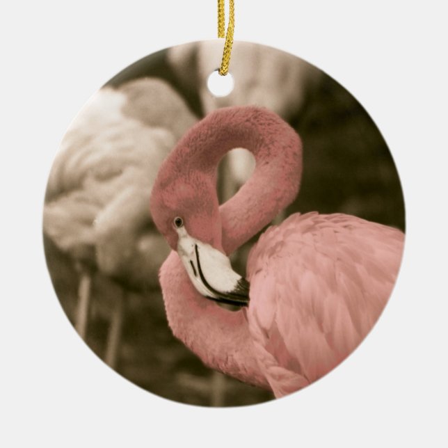 Pink Flamingo Ceramic Ornament (Front)