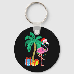 Pink Flamingo Christmas Palm Tree Tropical Xmas Fu Keychain