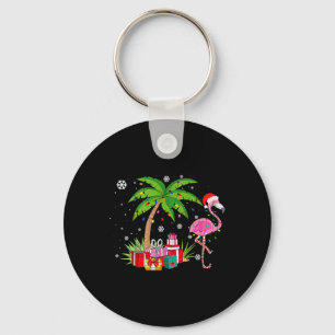 Pink Flamingo Christmas Palm Tree Tropical Xmas Fu Keychain
