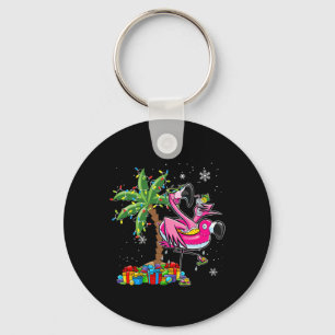 Pink Flamingo Christmas Palm Tree Tropical Xmas Ho Keychain