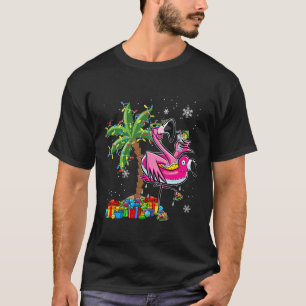 Pink Flamingo Christmas Palm Tree Tropical Xmas Ho T-Shirt