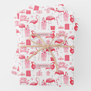 Pink Flamingo Christmas Retro Tropical Holiday Wrapping Paper Sheet