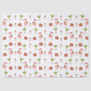 Pink Flamingo Christmas Snowman Pink White Red  Tissue Paper