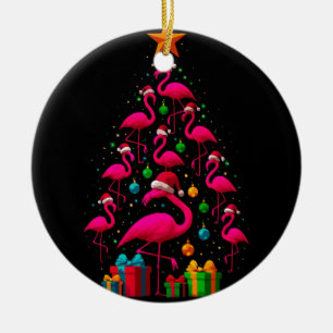 Pink Flamingo Christmas Tree Cute Flamingos Decor Ceramic Ornament