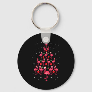 Pink Flamingo Christmas Tree Cute Flamingos Xmas H Keychain