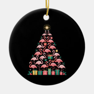 Pink Flamingo Christmas Tree Cute Xmas Holiday Ceramic Ornament