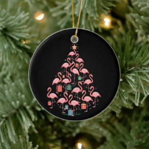 Pink Flamingo Christmas Tree Flamingos Holiday Ceramic Ornament