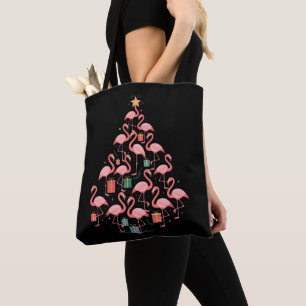 Pink Flamingo Christmas Tree Flamingos Holiday Tote Bag