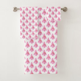 Pink Flamingo Christmas Tree Pattern Bath Towel Set