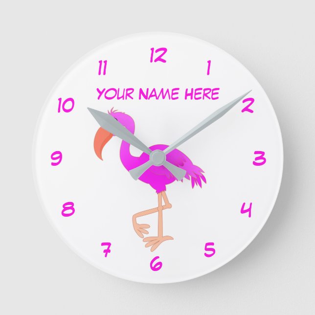 Pink Flamingo Clock Personalized Name Text (Front)