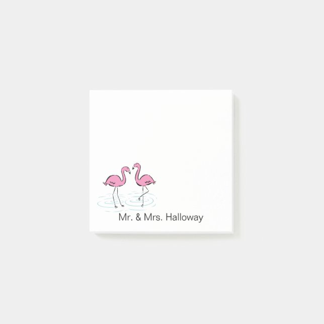 Pink Flamingo Couple Add Name 3x3 Post-it Notes (Front)