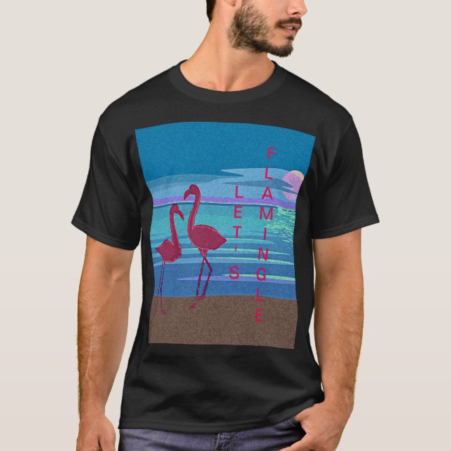 Pink Flamingo Couple at Sunset T-Shirt (Front)