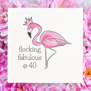 Pink Flamingo Crown Flocking Fabulous at Forty Napkin