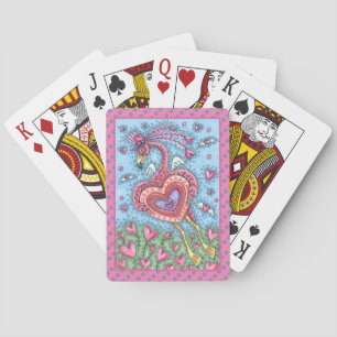 PINK FLAMINGO CUPID AND FLYING HEARTS VALENTINE PLAYING CARDS