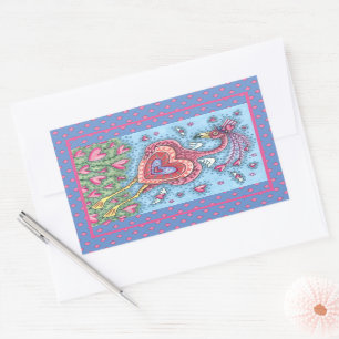 PINK FLAMINGO CUPID AND FLYING HEARTS VALENTINE STICKER