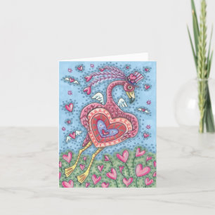PINK FLAMINGO CUPID VALENTINE NOTE CARD *Customize