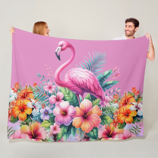 Pink Flamingo Custom Fleece Warm Cozy Blanket (In Situ)
