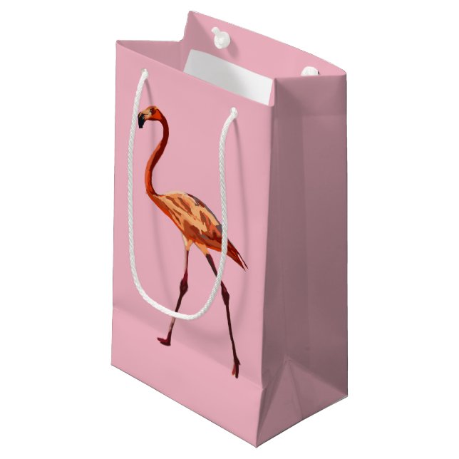 Pink Flamingo Custom Gift Bag - Small, Glossy (Front Angled)