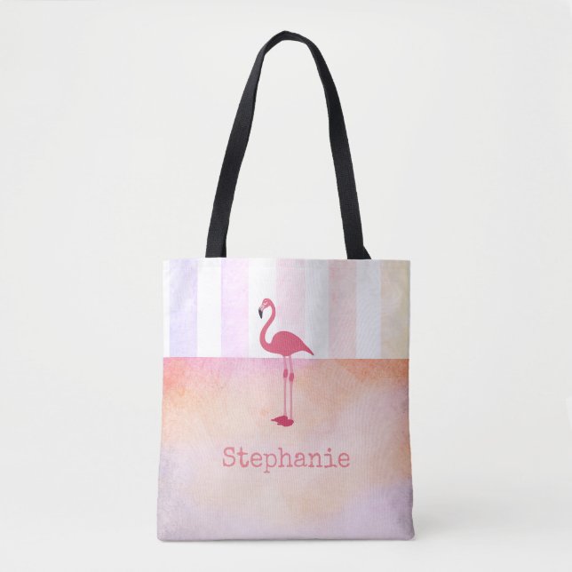 pink flamingo custom tote bag personalize it (Front)