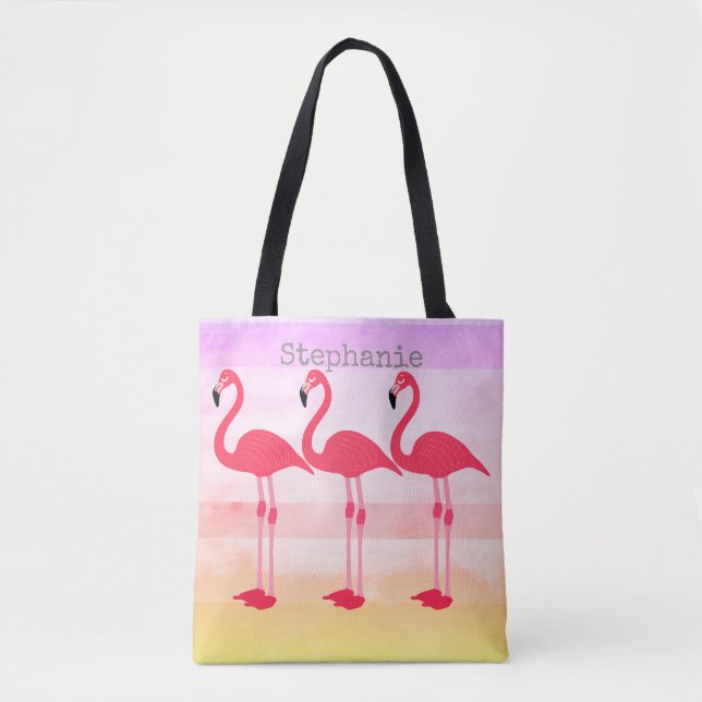 pink flamingo custom tote bag personalize it (Front)
