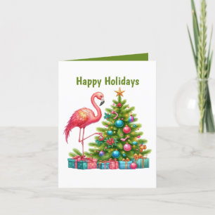 pink flamingo customizable Happy Holiday Card