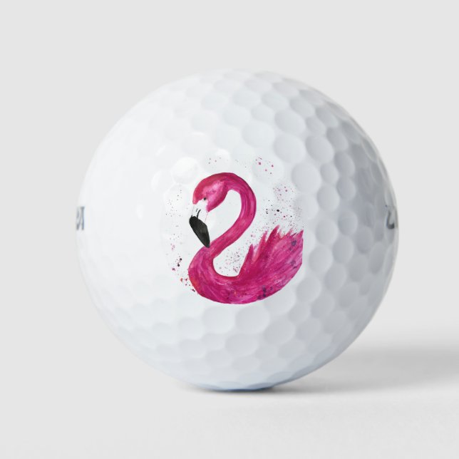 Pink Flamingo Cute Girly Tropical Bird Beach Golf Balls (Front)