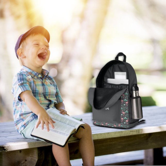  Pink Flamingo cute grey pattern name Printed Backpack (Creator Uploaded)