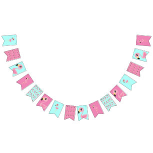 Pink Flamingo Cute Happy 1st Birthday Bunting Flags