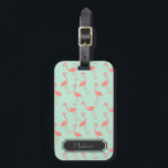 Pink Flamingo Cute Pattern | Add Your Name Luggage Tag<br><div class="desc">This is a drawing of a flamingo bird that was made into a pattern. The background is a pretty mint colour.  There is a frame in the design where you can have your name printed.</div>