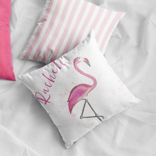 Pink Flamingo Cute Personalized Name Throw Pillow