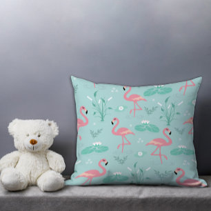  Pink Flamingo cute turquoise pattern Throw Pillow
