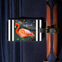 Pink Flamingo Dare be Different Black White Stripe