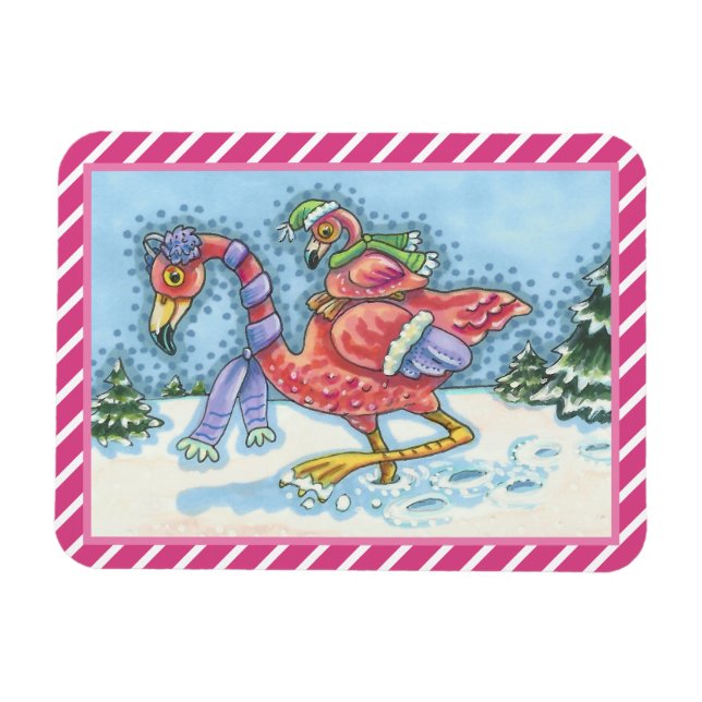 PINK FLAMINGO DEEP SNOW CHRISTMAS MAGNET Rectangle (Horizontal)
