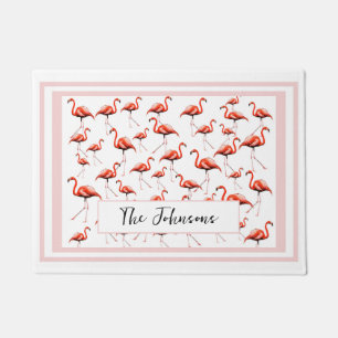 Pink Flamingo Design Custom Family Name Summer Doormat