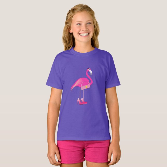 Pink Flamingo Design - Girls' Basic T-Shirt (Front Full)