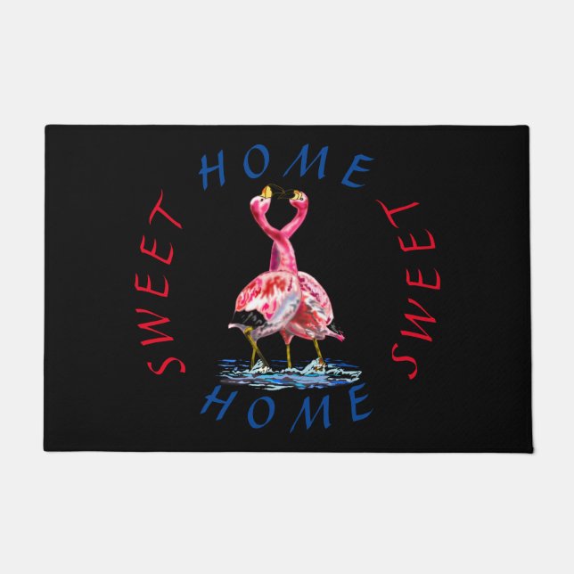 Pink Flamingo Doormat with Text Home Sweet Home (Front)