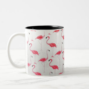 Pink Flamingo Drawing Flamingo Artist Pink White  Two-Tone Coffee Mug