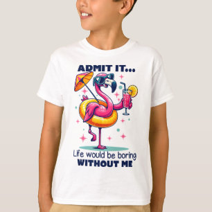 Pink Flamingo Drinking Tails Summer Vacation Beach T-Shirt