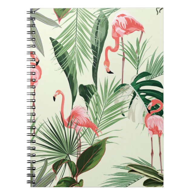 Pink Flamingo Exotic Flowers Pattern Notebook (Front)
